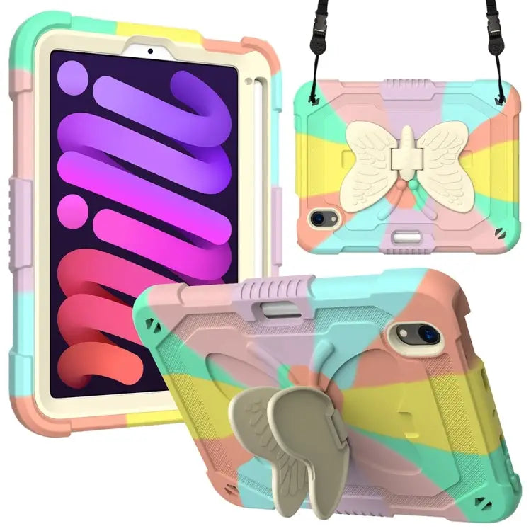 Beige PC + Silicone Anti-drop Protective Case with Butterfly Shape Holder & Pen Slot For iPad 9.7 2018 & 2017 / Pro 9.7