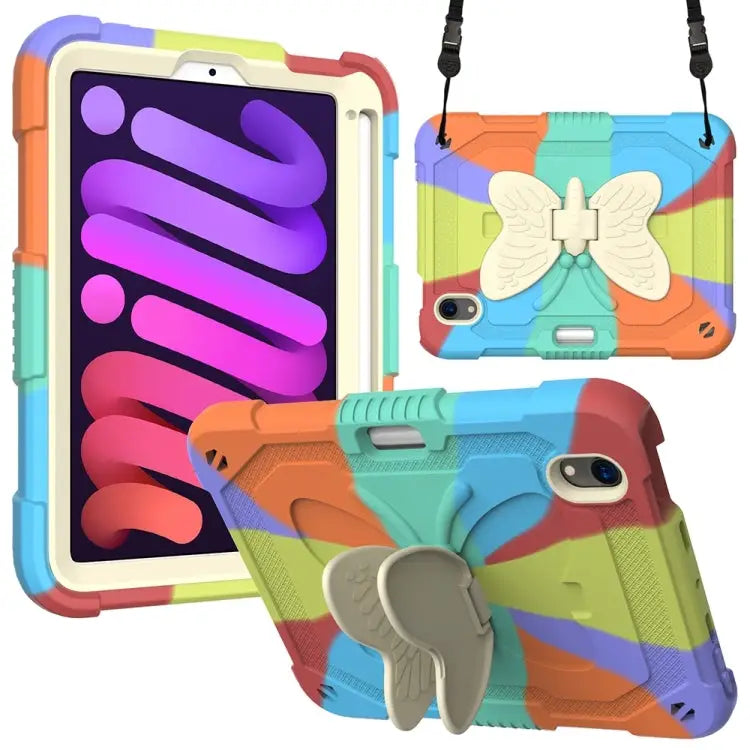 Beige PC + Silicone Anti-drop Protective Case with Butterfly Shape Holder & Pen Slot For iPad 9.7 2018 & 2017 / Pro 9.7