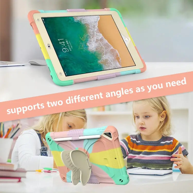 Beige PC + Silicone Anti-drop Protective Case with Butterfly Shape Holder & Pen Slot For iPad 9.7 2018 & 2017 / Pro 9.7