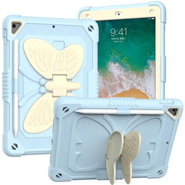 Beige PC + Silicone Anti-drop Protective Case with Butterfly Shape Holder & Pen Slot For iPad 9.7 2018 & 2017 / Pro 9.7