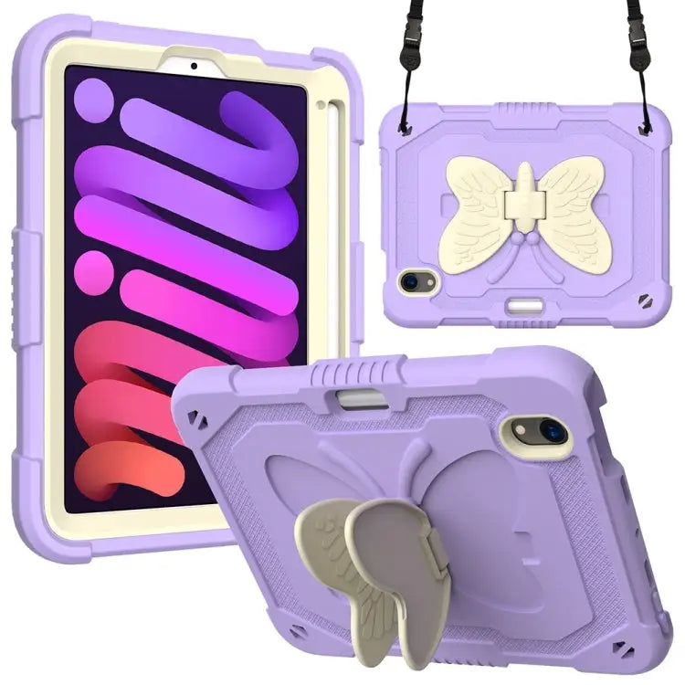 Beige PC + Silicone Anti-drop Protective Case with Butterfly Shape Holder & Pen Slot For iPad 9.7 2018 & 2017 / Pro 9.7