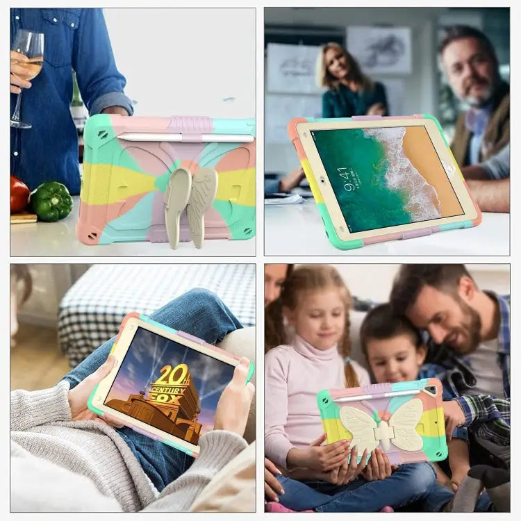 Beige PC + Silicone Anti-drop Protective Case with Butterfly Shape Holder & Pen Slot For iPad 9.7 2018 & 2017 / Pro 9.7