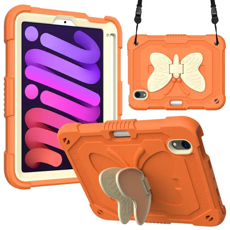 Beige PC + Silicone Anti-drop Protective Case with Butterfly Shape Holder & Pen Slot For iPad 9.7 2018 & 2017 / Pro 9.7