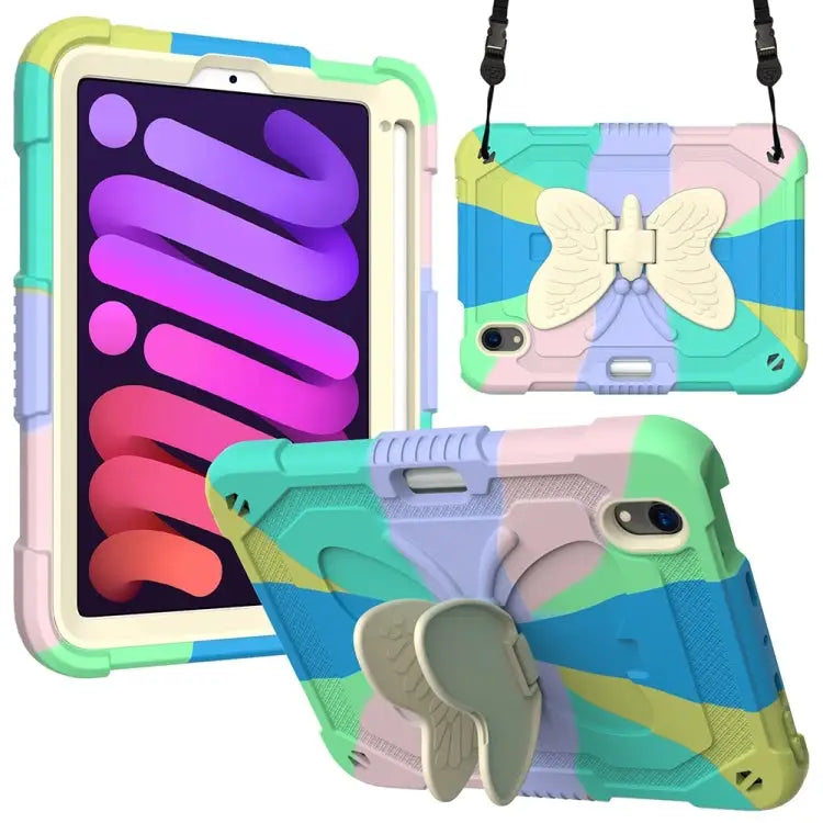 Beige PC + Silicone Anti-drop Protective Case with Butterfly Shape Holder & Pen Slot For iPad 9.7 2018 & 2017 / Pro 9.7