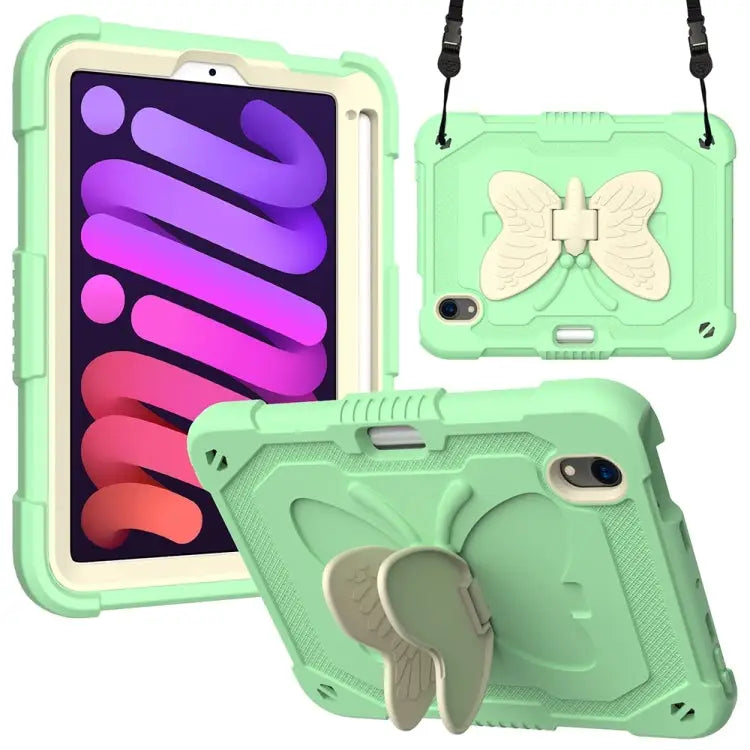 Beige PC + Silicone Anti-drop Protective Case with Butterfly Shape Holder & Pen Slot For iPad 9.7 2018 & 2017 / Pro 9.7
