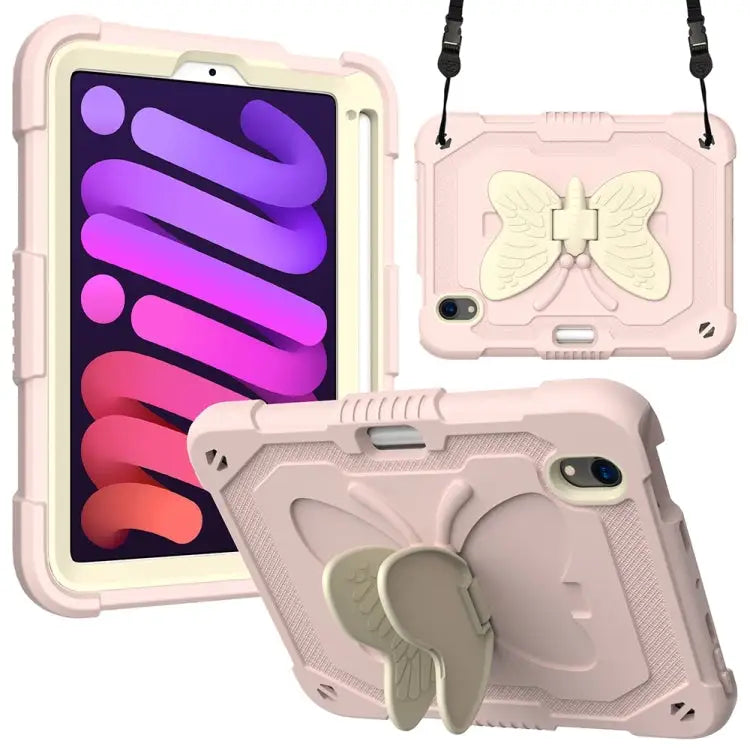 Beige PC + Silicone Anti-drop Protective Case with Butterfly Shape Holder & Pen Slot For iPad 9.7 2018 & 2017 / Pro 9.7
