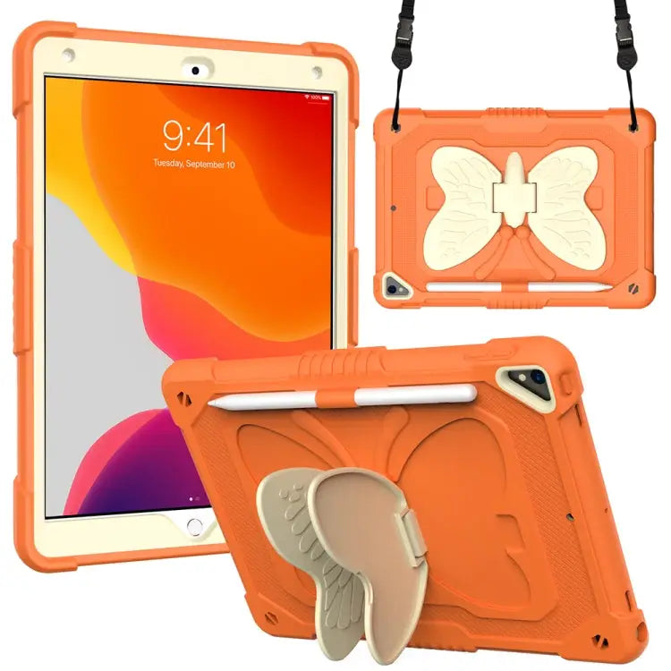 Beige PC + Silicone Anti-drop Protective Case with Butterfly Shape Holder & Pen Slot For iPad 9.7 2018 & 2017 / Pro 9.7