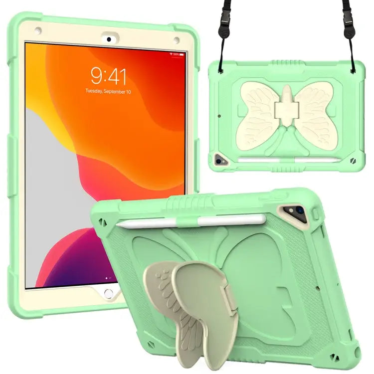Beige PC + Silicone Anti-drop Protective Case with Butterfly Shape Holder & Pen Slot For iPad 9.7 2018 & 2017 / Pro 9.7