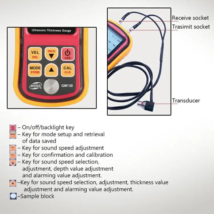 BENETECH GM130 Ultrasonic Thickness Meter Tester Gauge Measure Range: 1.00~300.0mm - GM130