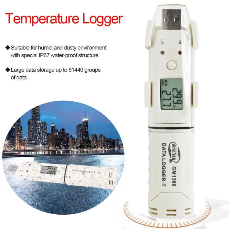 BENETECH GM1366 USB Digital Temperature and Humidity Recorder Meter with Alarm - GM1366
