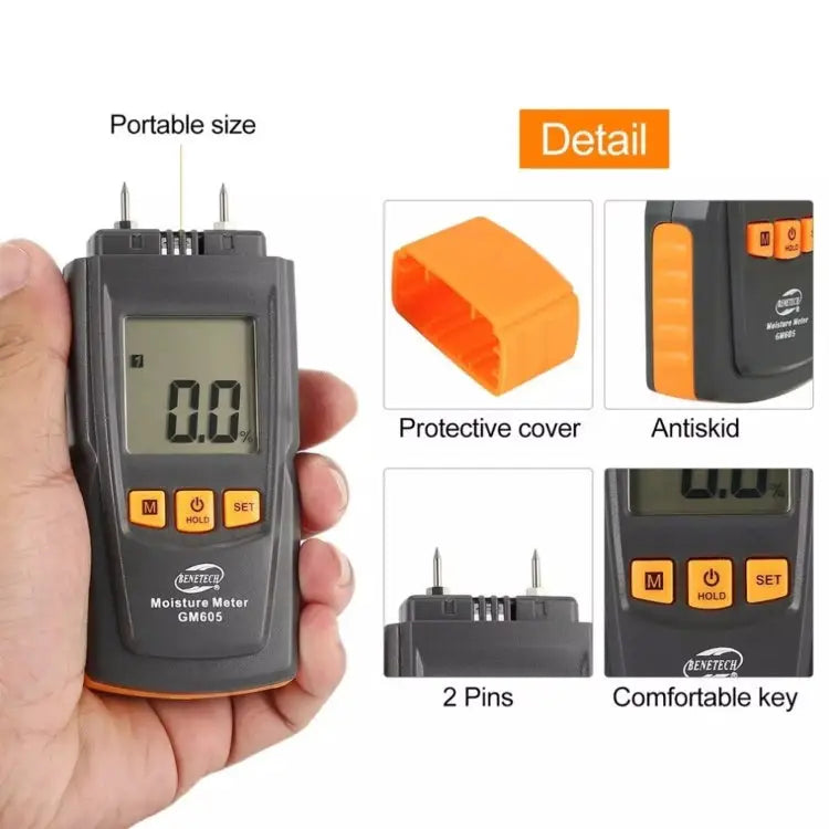 BENETECH GM605 Digital Wood Moisture Meter Humidity Tester Timber Damp Detector GM605 - GM605