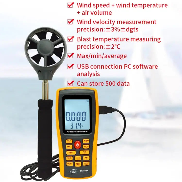 BENETECH GM8902+ LCD Display Digital Digital Anemometer Air Flow Wind Speed Scale Meter - GM8902+