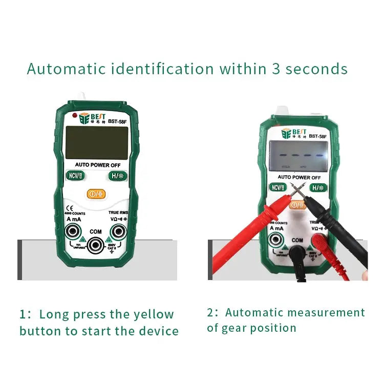 BEST BST-58F Full Automatic Range Multimeter Without Shift Intelligent Identification Digital Multimeter Household Mini