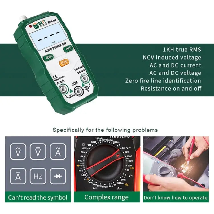 BEST BST-58F Full Automatic Range Multimeter Without Shift Intelligent Identification Digital Multimeter Household Mini