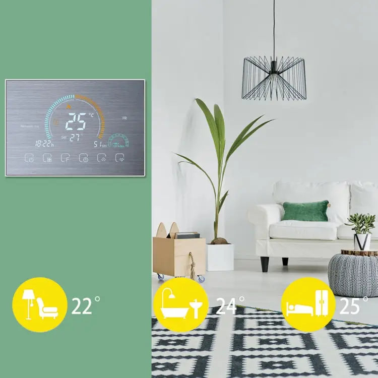 BHT-8000-GCLW-SS Brushed Stainless Steel Mirror Controlling Water/Gas Boiler Heating Energy-saving