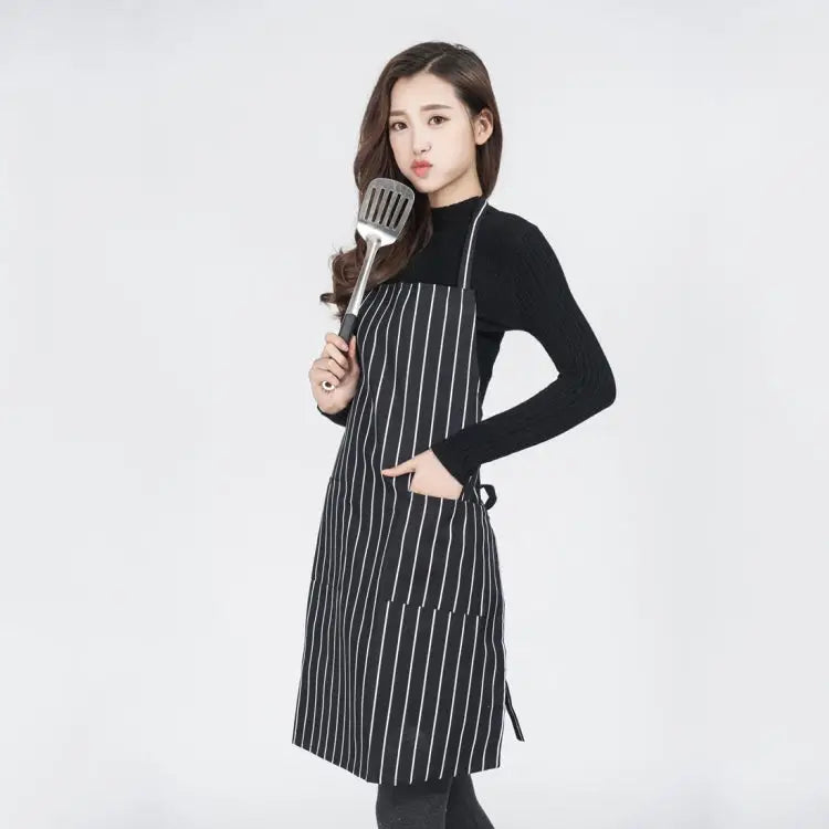 Black and White Stripes Unisex Chef Waiter Barista Aprons Work Aprons Black and White Stripes Apron - Black and White