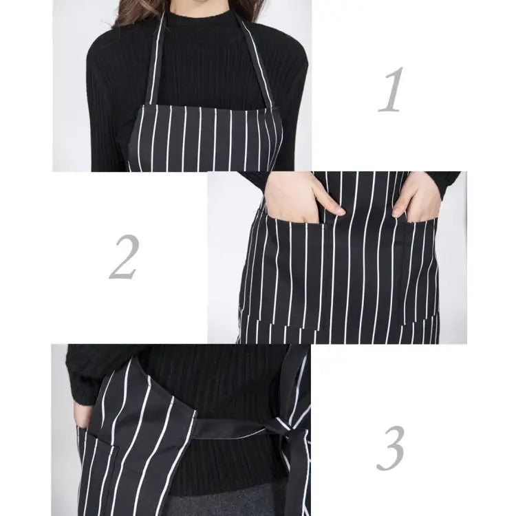 Black and White Stripes Unisex Chef Waiter Barista Aprons Work Aprons Black and White Stripes Apron - Black and White