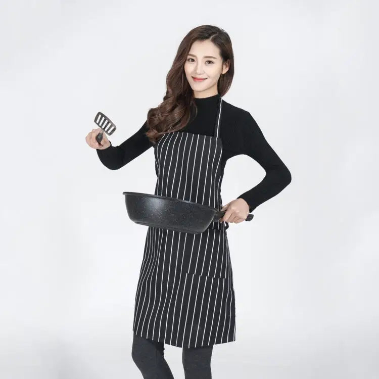 Black and White Stripes Unisex Chef Waiter Barista Aprons Work Aprons Black and White Stripes Apron - Black and White