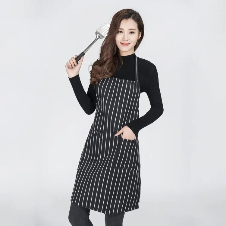 Black and White Stripes Unisex Chef Waiter Barista Aprons Work Aprons Black and White Stripes Apron - Black and White