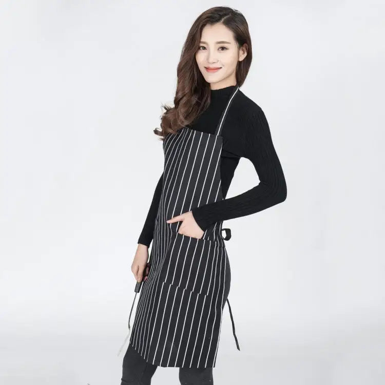 Black and White Stripes Unisex Chef Waiter Barista Aprons Work Aprons Black and White Stripes Apron - Black and White
