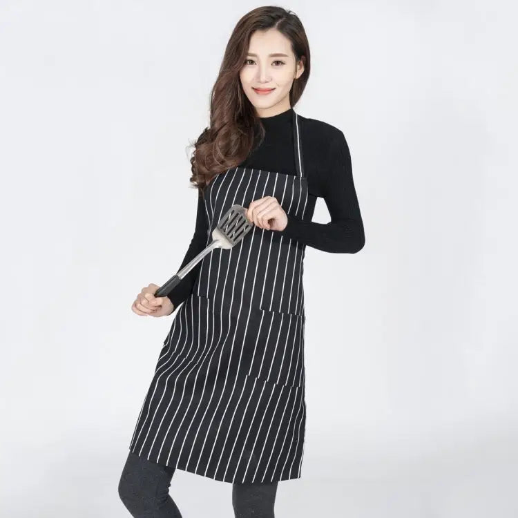 Black and White Stripes Unisex Chef Waiter Barista Aprons Work Aprons Black and White Stripes Apron - Black and White