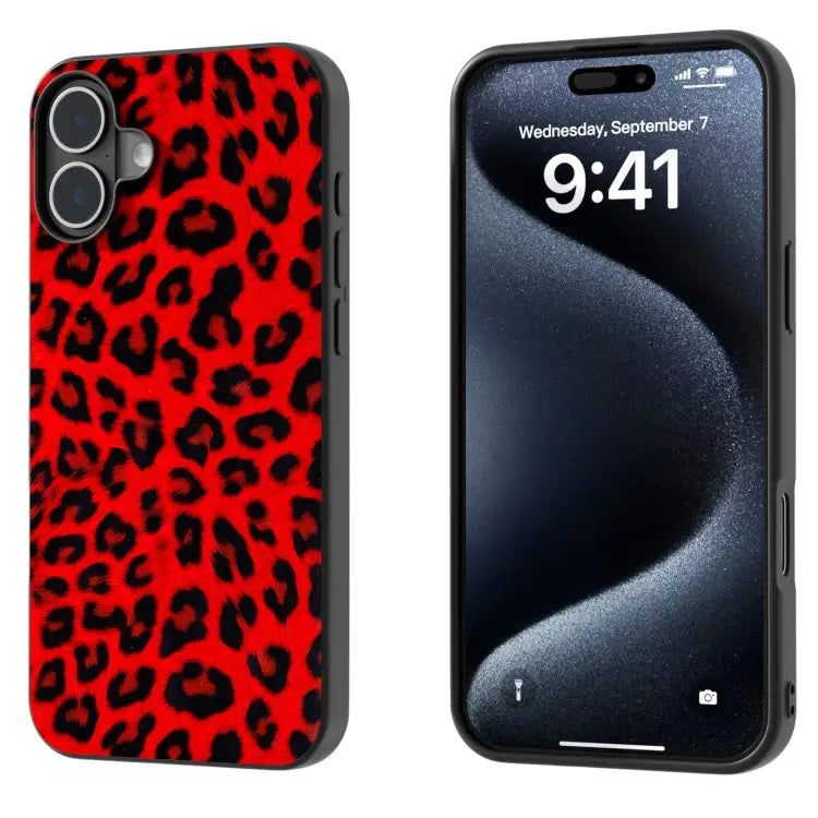 Black Frame Leopard Phone Case For iPhone 16 Plus For iPhone 16 - For iPhone 16 / Red Leopard - Apple Accessories