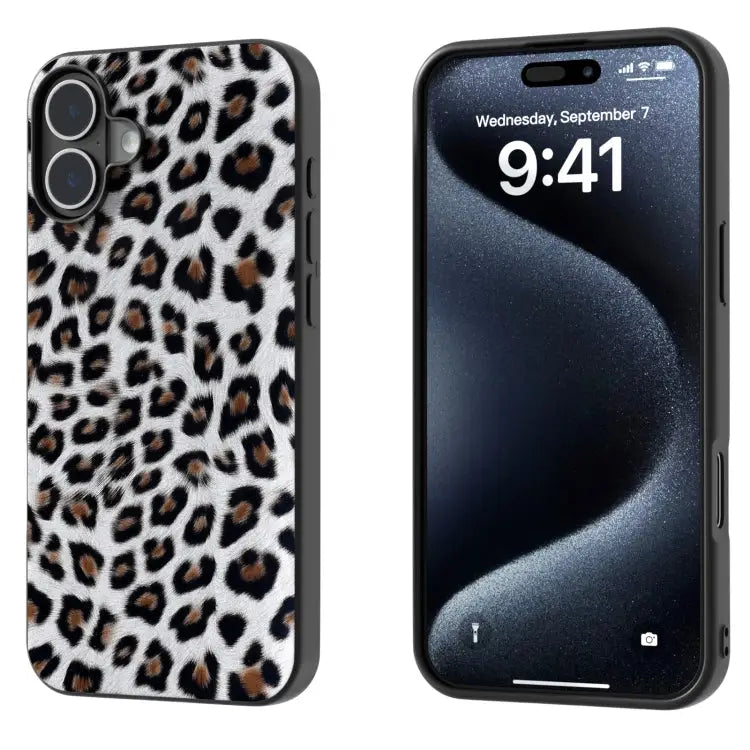 Black Frame Leopard Phone Case For iPhone 16 Plus For iPhone 16 - For iPhone 16 / Silver Leopard - Apple Accessories