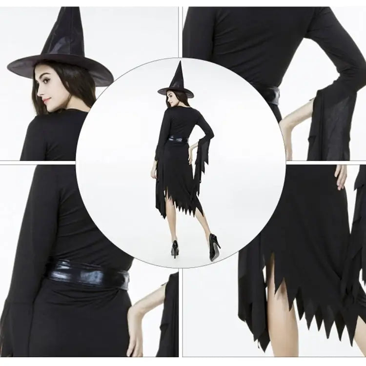Black Irregular Long Skirt Exit Halloween Costume Cosplay Show Witchcraft Dress M Chest: 88cm Waistline: 72cm Skirt