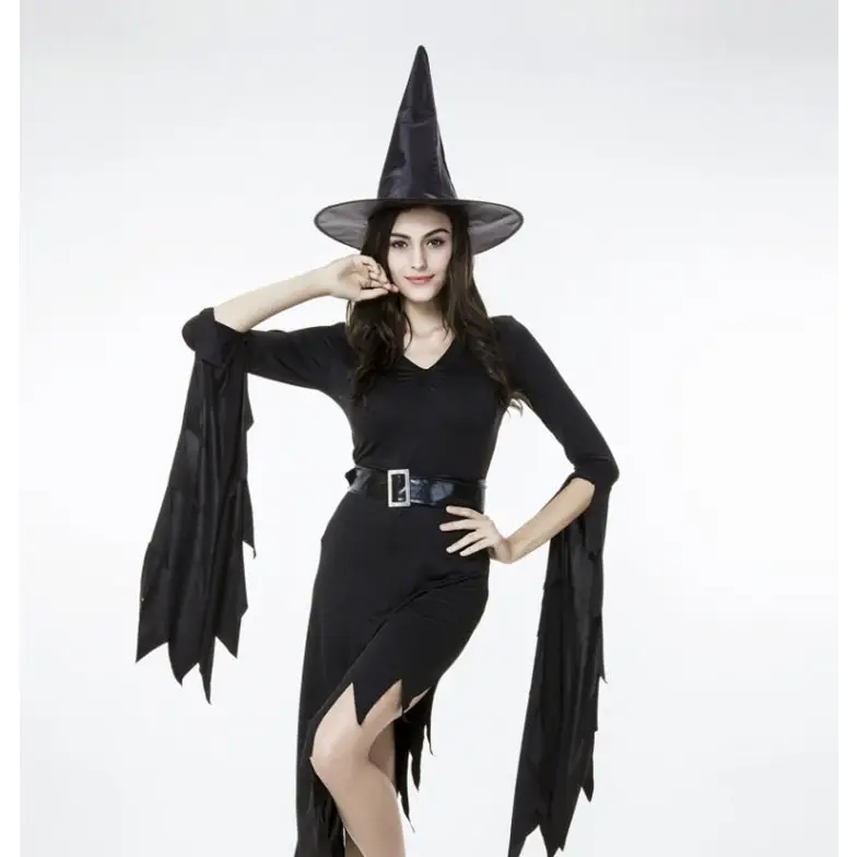 Black Irregular Long Skirt Exit Halloween Costume Cosplay Show Witchcraft Dress M Chest: 88cm Waistline: 72cm Skirt