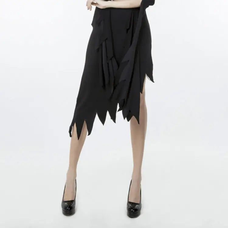 Black Irregular Long Skirt Exit Halloween Costume Cosplay Show Witchcraft Dress M Chest: 88cm Waistline: 72cm Skirt