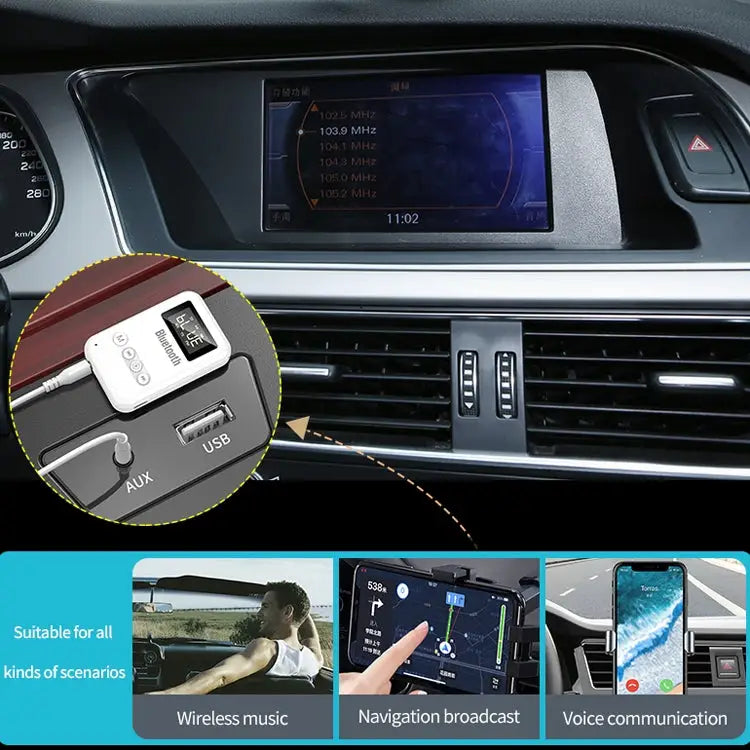 Bluetooth 5.0 Receiver Transmitter 2 in 1 Adapter Computer Speaker Car FM - White