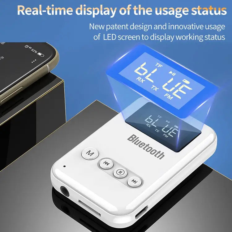 Bluetooth 5.0 Receiver Transmitter 2 in 1 Adapter Computer Speaker Car FM - White