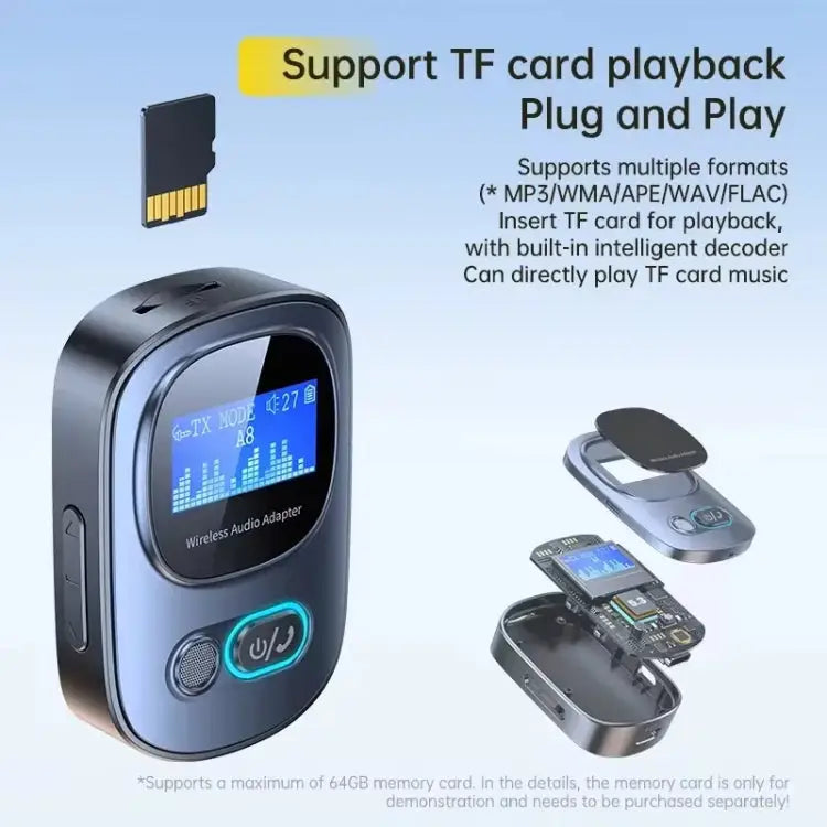 Bluetooth 5.3 Audio Adapter Receiver Transmitter MP3 Player Supports Wired Headset / TF Card T68 - T68 - Apple