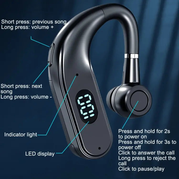 Bluetooth Business Hanging Ear Digital Display LED Sports Driving Headset - X5 Standard
