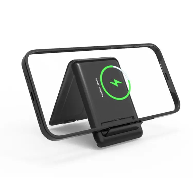 BM3016C 15W Wireless Charger Data Cable Organizer With Adapter Folding Phone Stand BM3016C Black - BM3016C Black