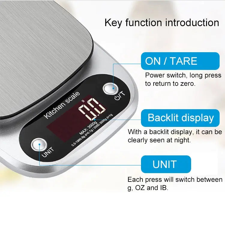 BOH-C305 Kitchen Stainless Steel LCD Electronic Scale Specification: 3kg/0.1g - 3kg/0.1g