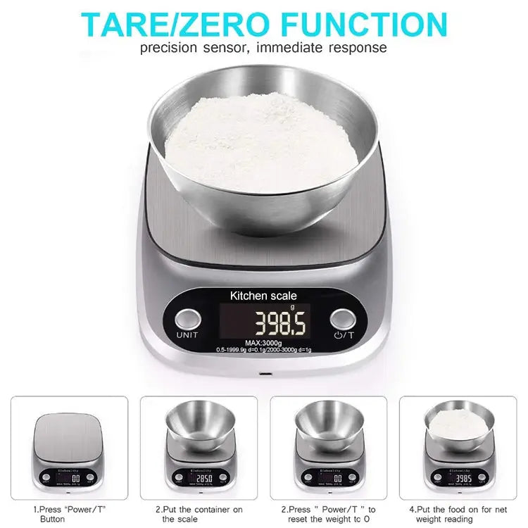 BOH-C305 Kitchen Stainless Steel LCD Electronic Scale Specification: 3kg/0.1g - 3kg/0.1g