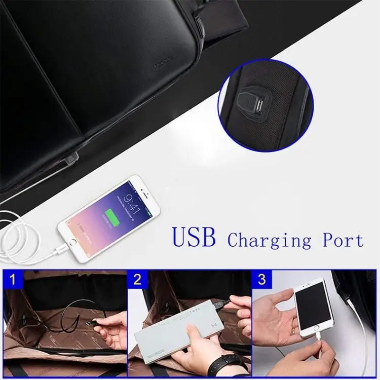 Bopai 751-006431 Business Waterproof Anti-theft Large Capacity Double Shoulder Bag,with USB Charging Port Size: