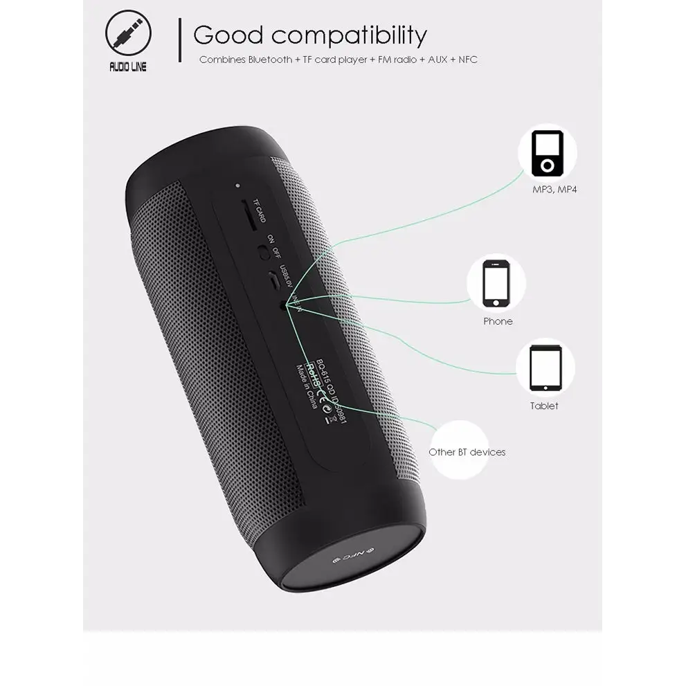 BQ615 PRO Colorful LED Wireless HiFi Stereo Speaker Combines Bluetooth + TF card player + FM radio + AUX + NFC - BQ615