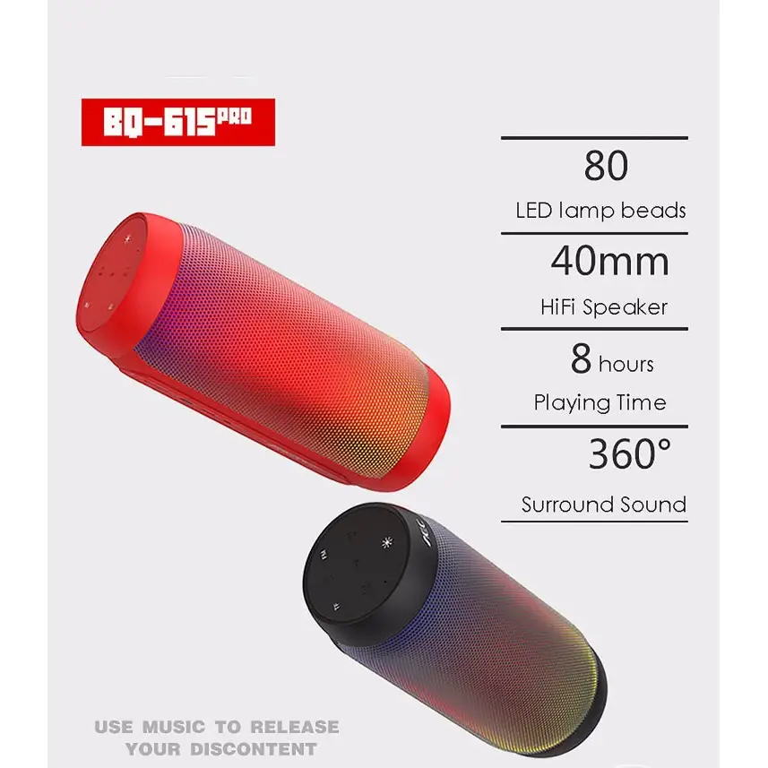 BQ615 PRO Colorful LED Wireless HiFi Stereo Speaker Combines Bluetooth + TF card player + FM radio + AUX + NFC - BQ615