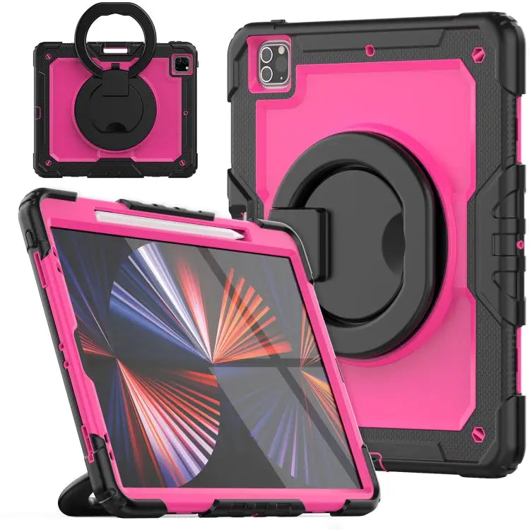 Bracelet Holder Silicone + PC Tablet Case For iPad Pro 12.9 2021 - For iPad Pro 12.9 2021 / Rose Red - Apple Accessories