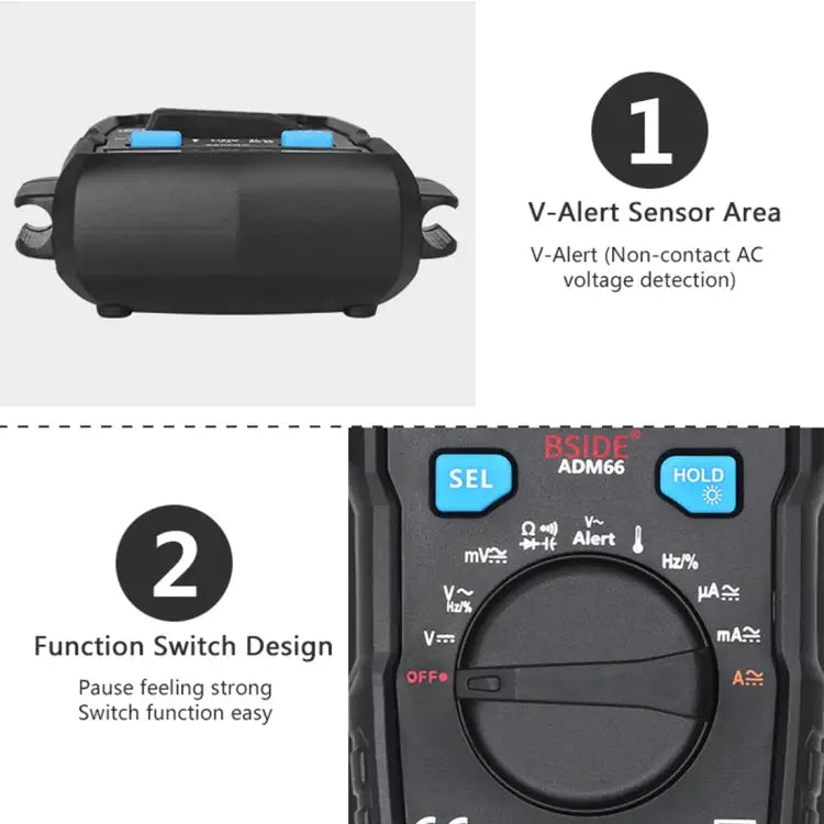 BSIDE ADM66 Handheld Household 6000 Count AC / DC Current Voltage Capacitor Automatic Range Multimeter with LCD