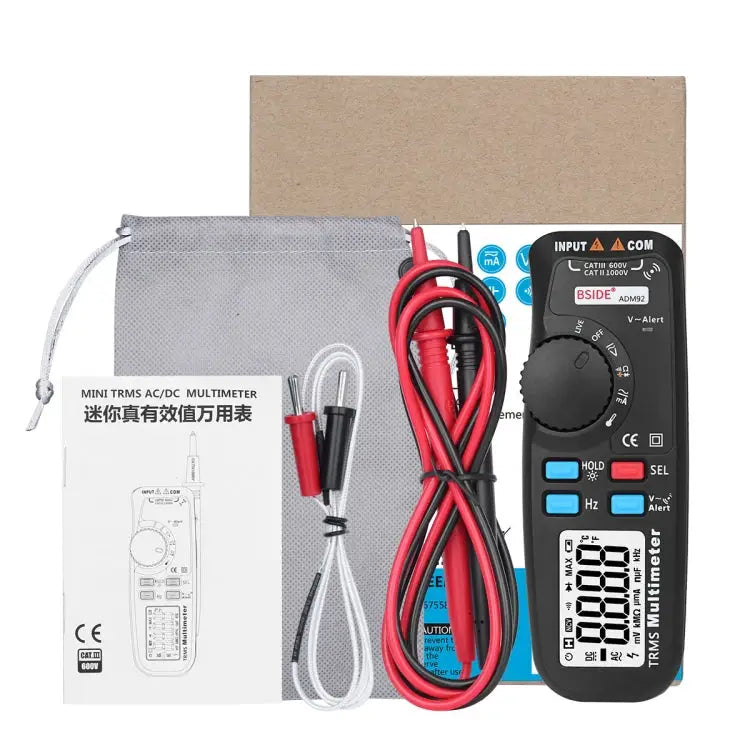 BSIDE ADM92 Handheld True RMS Digital Multimeter Auto Range 6000 Counts TRMS Tester with Live Wire Check Temp NCV Hz