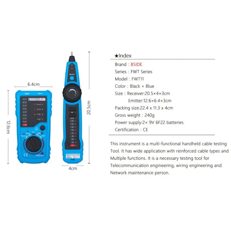 BSIDE FWT11 RJ11 / RJ45 Telephone Wire Tracker Ethernet LAN Network Cable Tester Detector Line Finder - FWT11 Line