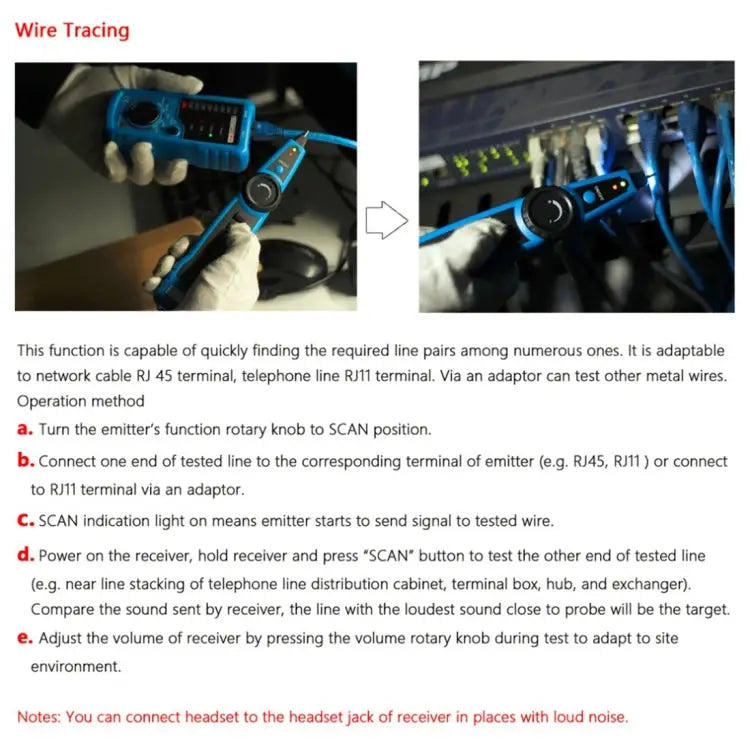 BSIDE FWT11 RJ11 / RJ45 Telephone Wire Tracker Ethernet LAN Network Cable Tester Detector Line Finder - FWT11 Line