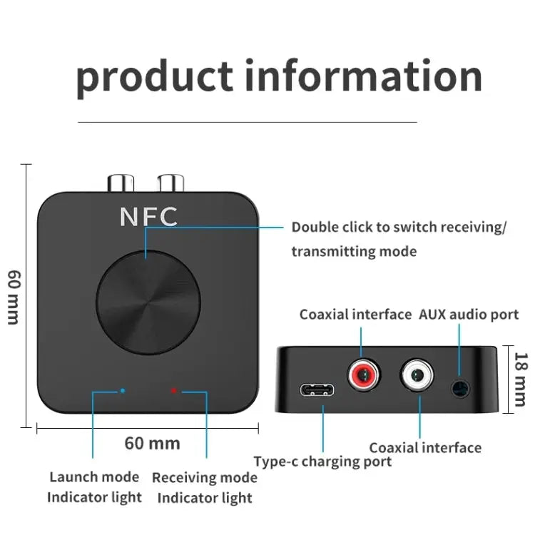 BT-21 NFC Bluetooth 5.0 Receiver & Transmitter RCA 3.5mm AUX Audio Adapter - BT-21