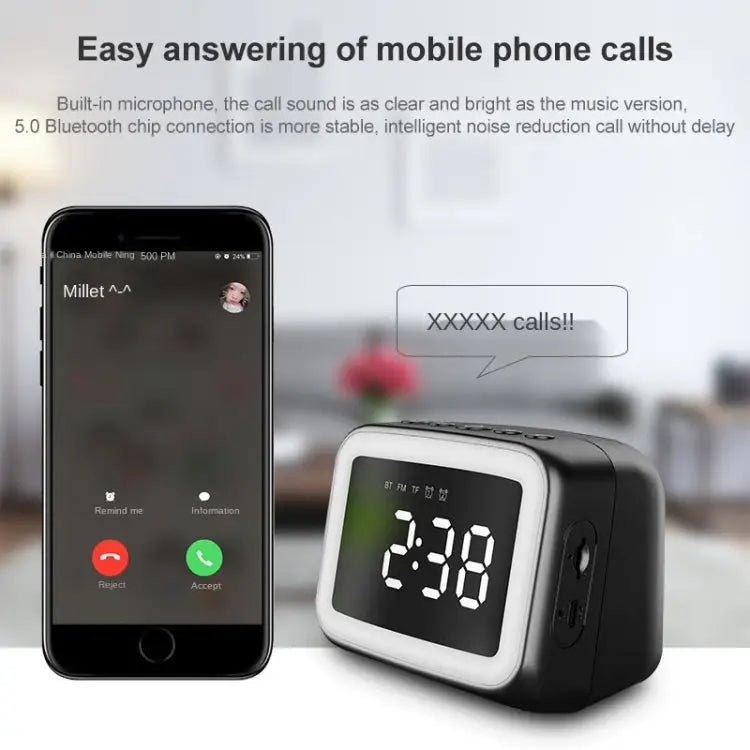 BT-511 Mini LED HD Mirror Bluetooth Speaker Support 32GB TF Card & 3.5mm AUX & Dual Alarm Clock & Real-time Temperature