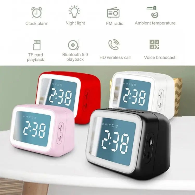 BT-511 Mini LED HD Mirror Bluetooth Speaker Support 32GB TF Card & 3.5mm AUX & Dual Alarm Clock & Real-time Temperature