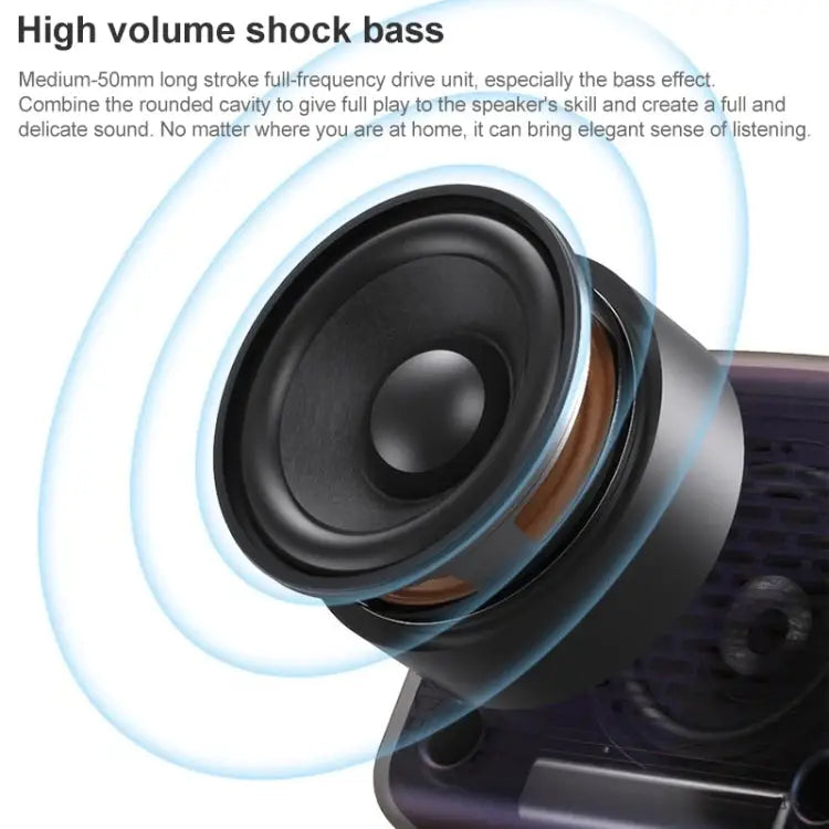 BT-511 Mini LED HD Mirror Bluetooth Speaker Support 32GB TF Card & 3.5mm AUX & Dual Alarm Clock & Real-time Temperature
