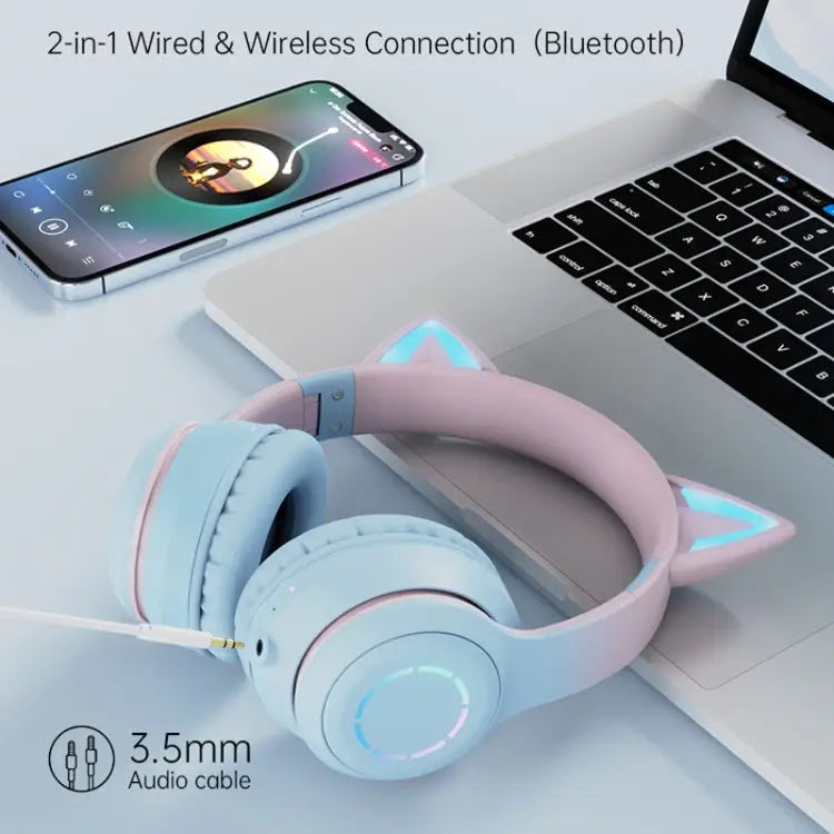BT029C RGB Dual Modes Cat Ear Wireless Bluetooth Headphone - Apple Accessories